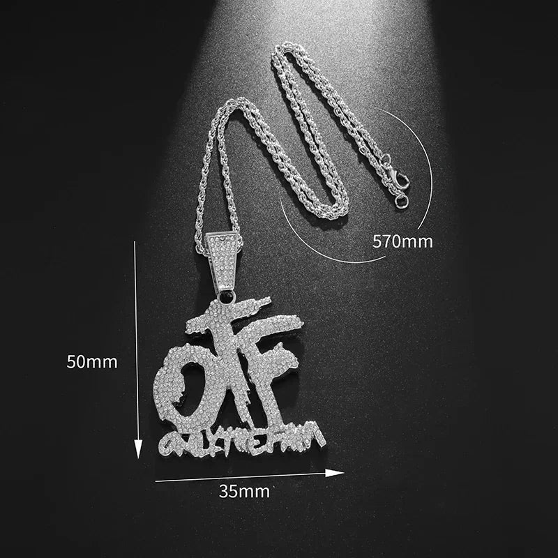 Luxurious Ice Crystal Zirconia Letters Otf Letter Pendant Necklace for Men and Women Fashion Rock Rap Party Jewelry Gift