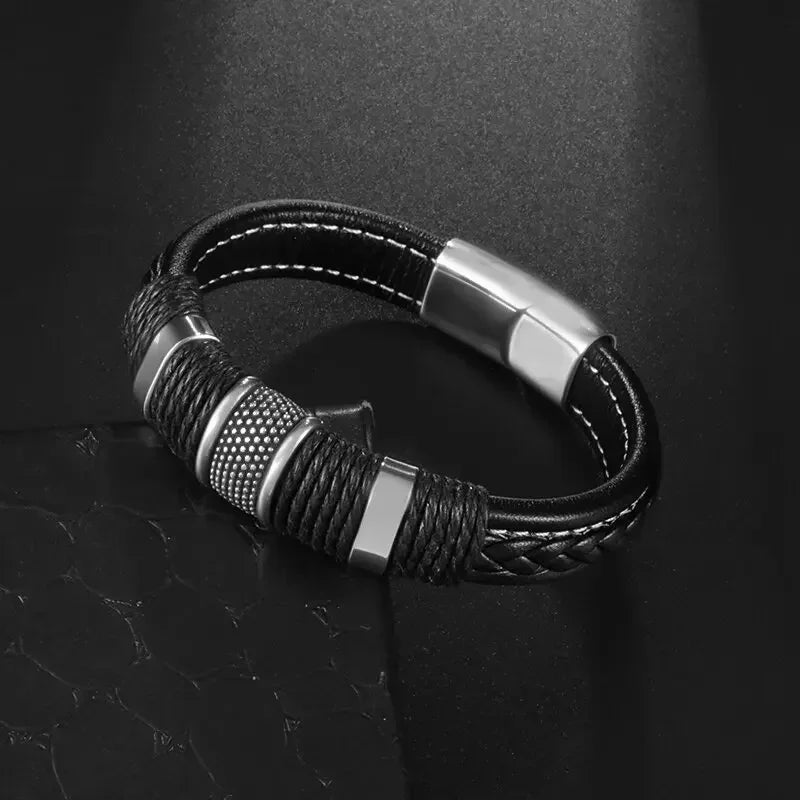 Fashion Star of David Multilayer Leather Braided Bracelet with Magnetic Clasp Men\\\\'s Vintage Judaica Amulet Jewelry