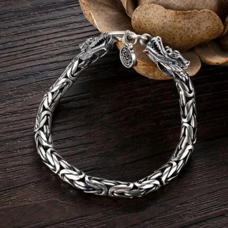Nordic  Celtic Double Wolf Head Men's Stainless Steel Chain Bracelet Byzantine King Chain Punk Rock Party Jewelry