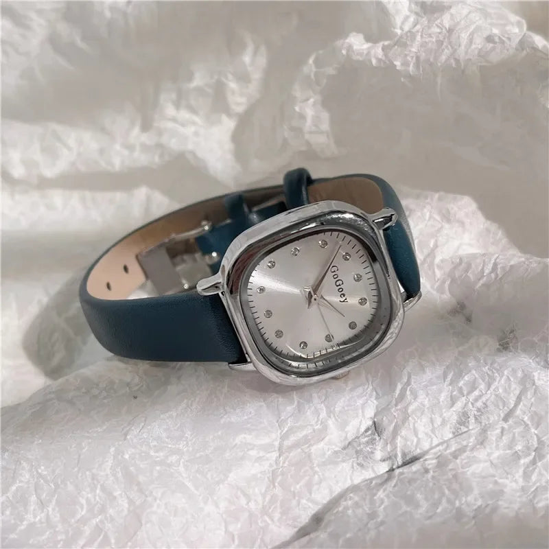 Luxury Women Quartz Watch Leather Strap Small Square Dial Green Watch Casual Fashion Versatile Vintage Wristwatches Dropshipping
