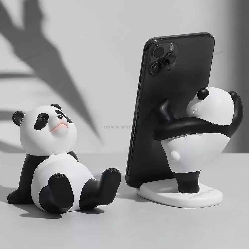 Cute Panda Phone Holder Cartoon Panda Mobile Phone Holder Universal Phone Bracket Panda Sculpture Statue Decor Resin Toy Gift