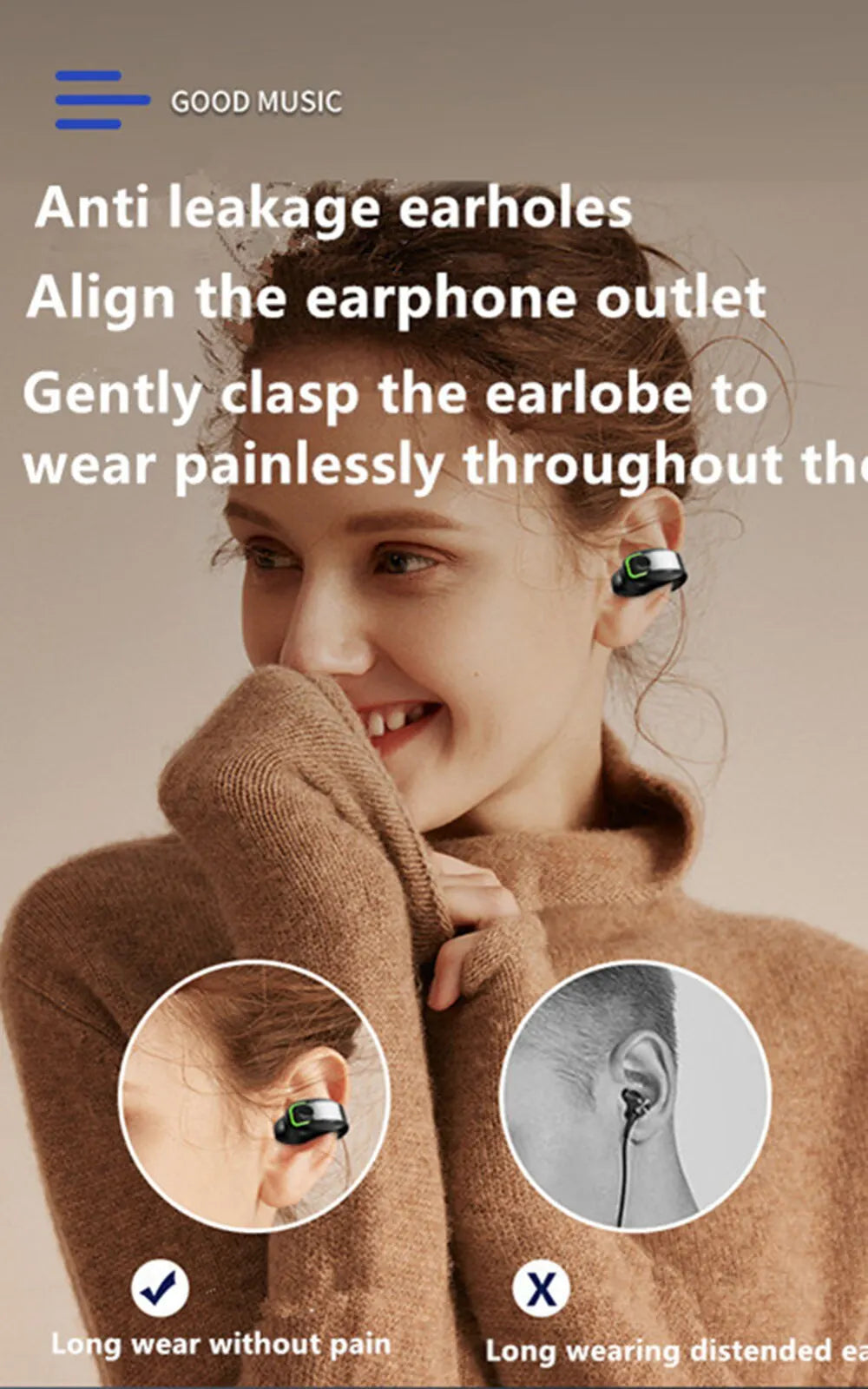 Bone Conduction Earbuds Waterproof Mini Single Ear Clip Earphone Bluetooth-compatible 5.3 Wireless Headphone for Call Smartphone