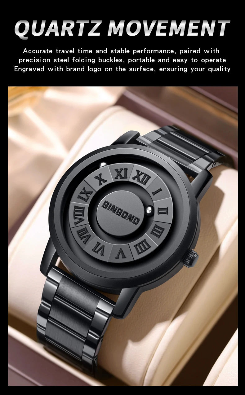BINBOND B234 Top Luxury Men Quartz Watches Magnetic Levitation Hollow Out Stainless Steel Waterproof Men Watch Relogio Masculino