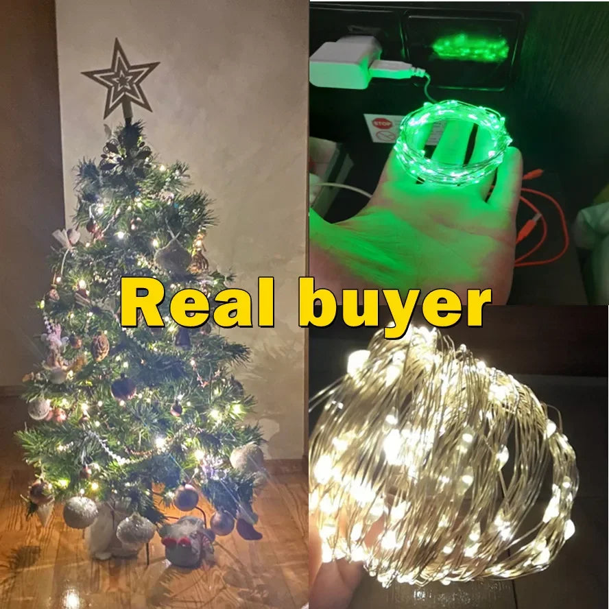 20M Waterproof USB LED Lights String Copper Silver Wire Garland Light Fairy Lights For Christmas Wedding Party Decoration Wreath