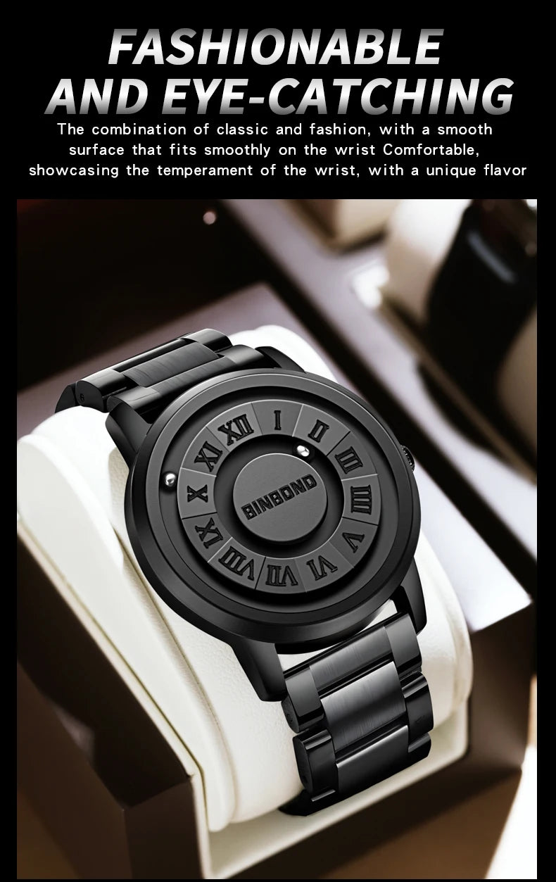 BINBOND B234 Top Luxury Men Quartz Watches Magnetic Levitation Hollow Out Stainless Steel Waterproof Men Watch Relogio Masculino
