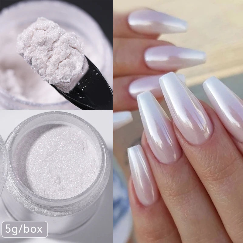 NICOLE DIARY 5g Aurora Pearl White Pink Nail Powder Chrome Pigments Metallic Rubbing Dust Moonlight Effect Nail Arts Decoration