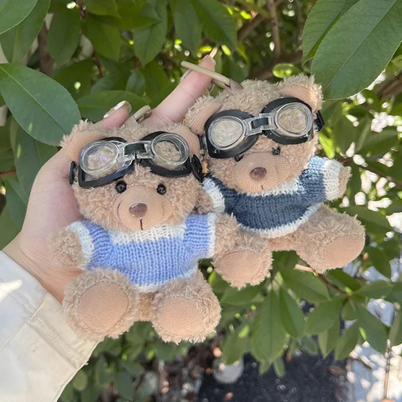 Creative Small Bear Keychain Plush Brown Cute Bear With Clothes Cartoon Panda Doll Key Chains Bag Pendant Couple Keyrings Gifts