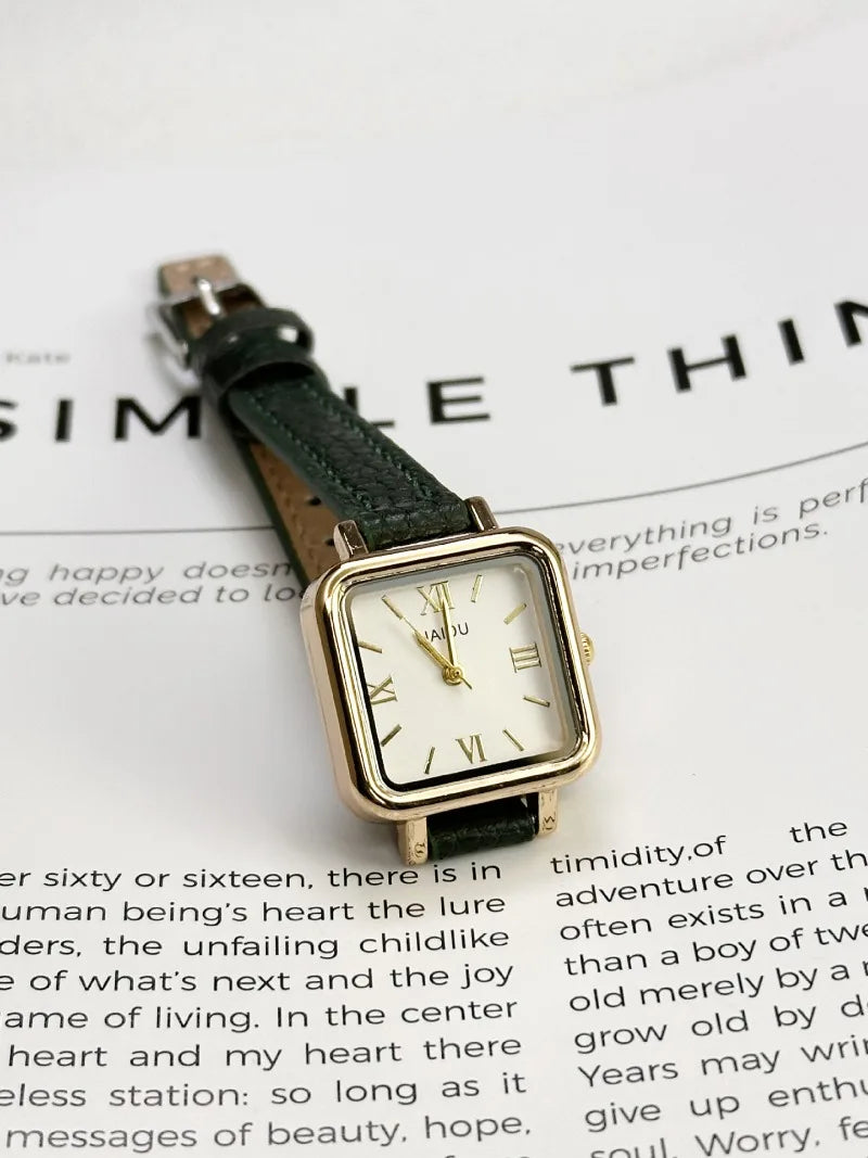 Vintage Small Square Watch Famous Brand Women Quartz Watch Luxury Gifts Ladies Clock Red Leather Strap Wristwatches Dropshipping