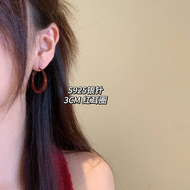 New Wine Red Velvet Rose Pearl Earrings for Women Vintage Red Rose Elegant High-end Studs Earrings Jewelry Accessories серьги