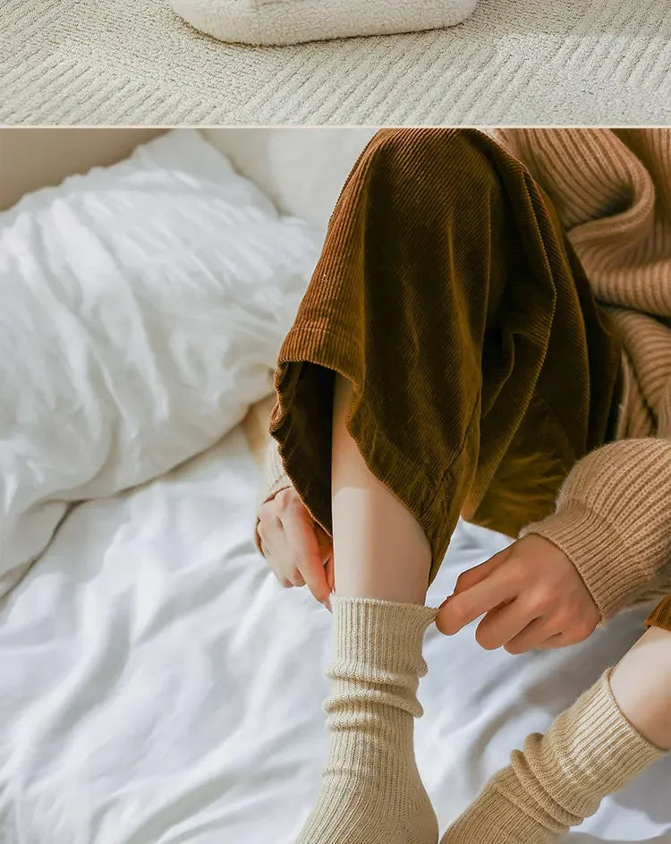 Winter Cashmere Wool Woman Socks Solid Cream Color Harajuku Retro Long Socks Women Girls Thermal Crew Sock Calcetines Mujer New