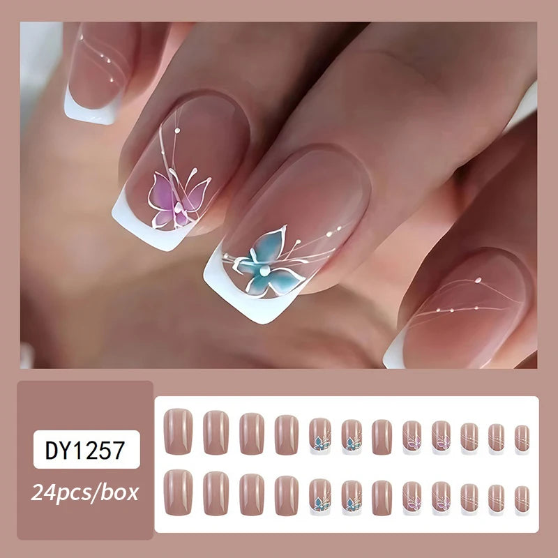 24pcs Short Matte Fake Nails For Women Cute Bride Red Blush French Tips Faux Ongles Press On False Nail Supplies No Jelly Glue