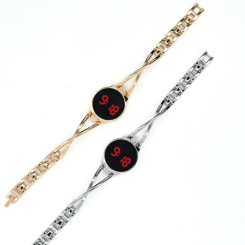 LED Fashion Watch for Women Bracelet Touch Screen Ladies Time Steel Band Electronic Student Ladies Simple Style Watches