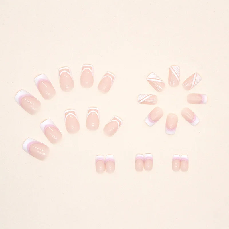 Sweet French 24 Pcs Press on Nails Pink Gradient Fake Nails Glossy Artificial Finger Manicure Reusable False Nails for Women