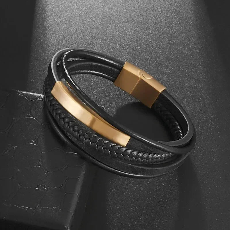 Classic Vintage Magnetic Buckle X Pendant Black Leather Bracelet, Suitable for Men\\\\\\'s Fashion Casual Rock Jewelry