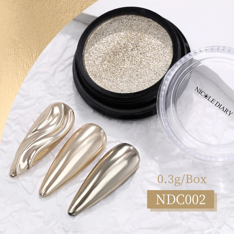 NICOLE DIARY Aurora Nail Powder White Chrome Pigment Pearl Rubbing Dust Mirror Effect Nail Art Glitter Manicure Nail Accessories