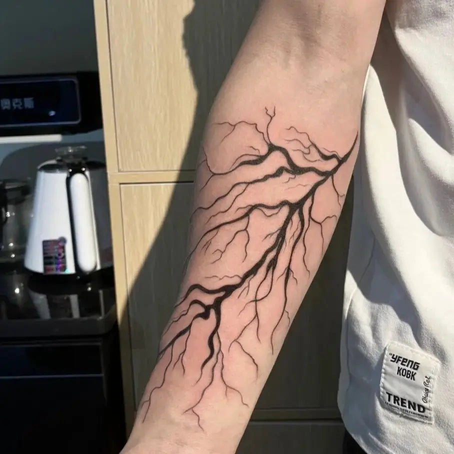 Herbal Tattoo Stickers for Man Women Wrist Punk Minimalist Line Lightning Temporary Tattoos Waterproof Blood Vessel Fake Tattoo