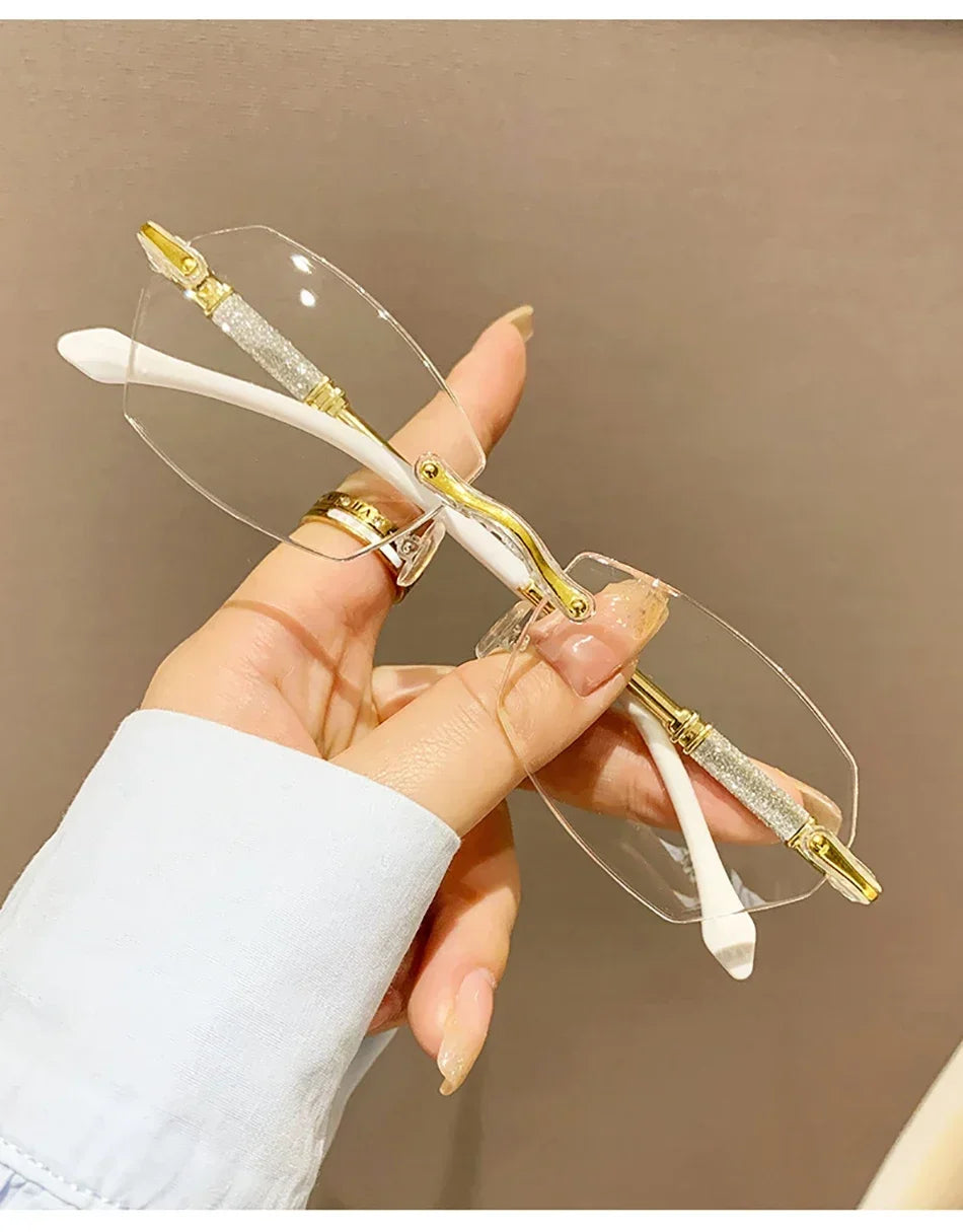 New Rimless Diamond Cutting Presbyopic Glasses Ladies Anti Blue Light Ultra Light Reading Glasses +1.0+1.5+2.0+2.5+3.0+3.5+4.0