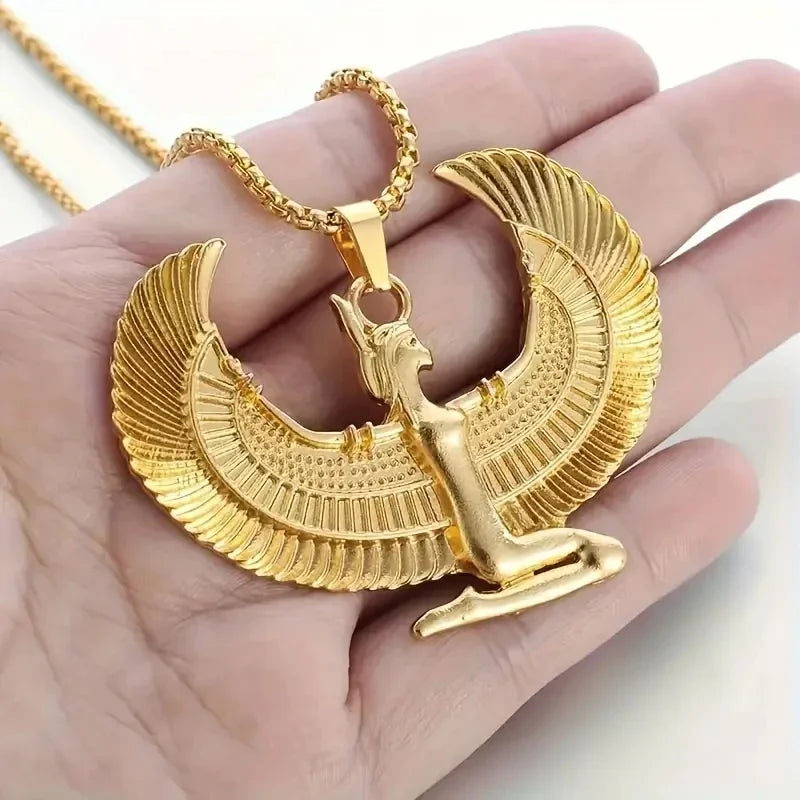Retro Punk Style Ancient Egypt Isis Wings Horus Eagle Pendant Men's and Women's Fashion Necklace