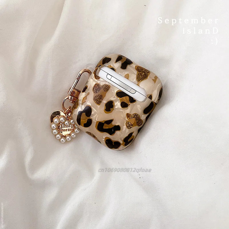 Pearl Earphone Cases For Airpods Pro 2 Leopard Pendant Headphone Protective Cover For Apple Airpod 3 Pro 2 1 3rd Generation Case