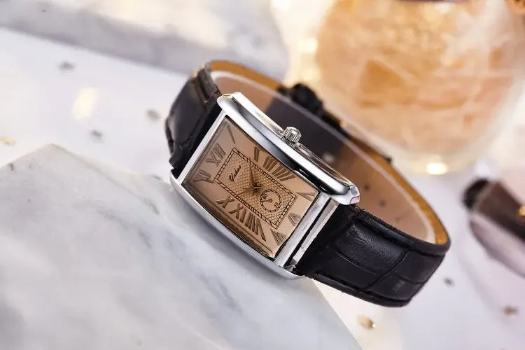 Couple Quartz Watch Luxury Rectangle Dial Women Men Leather Band Watches Luxury Gift Casual Wristwatch Relojes Para Mujer