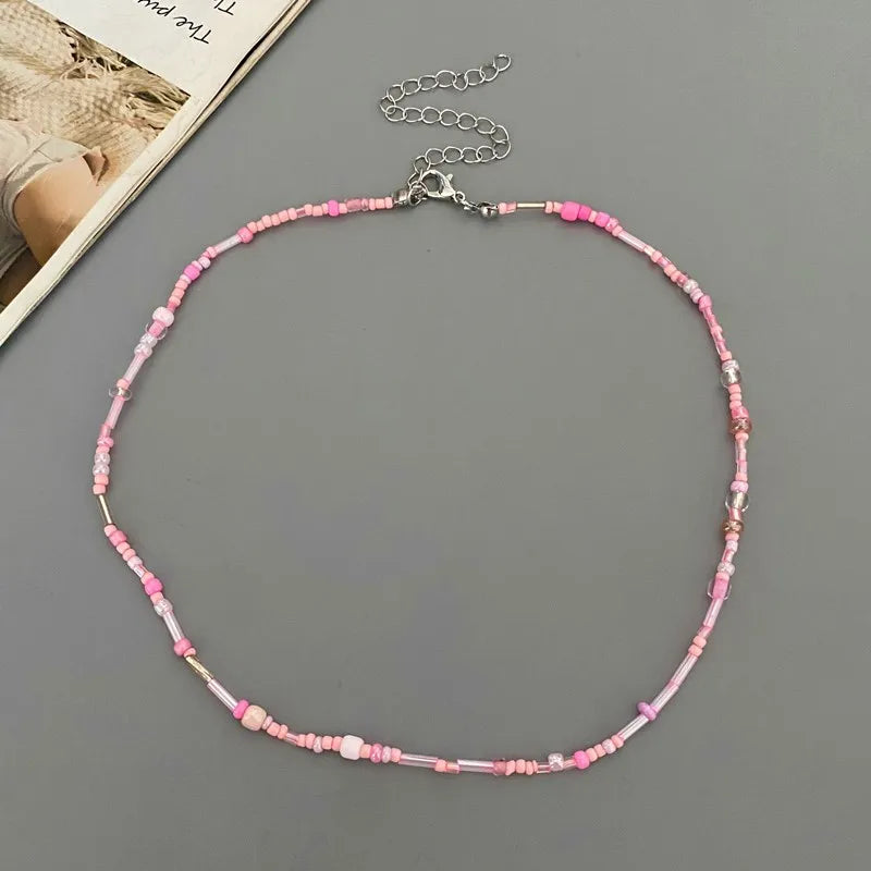 1 pc Irregualr Glasses Beads Choker Necklace for Women Fashion Trendy Popular Short Neck Jewelry Colorful Necklace  Wholesale