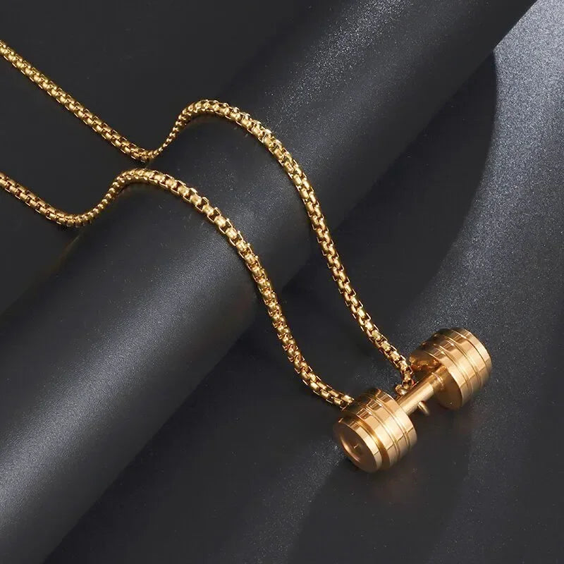 Cool Titanium Steel Dumbbell Pendant Necklace Barbell Fitness Pendant Men and Women Leisure Sports Punk Jewelry