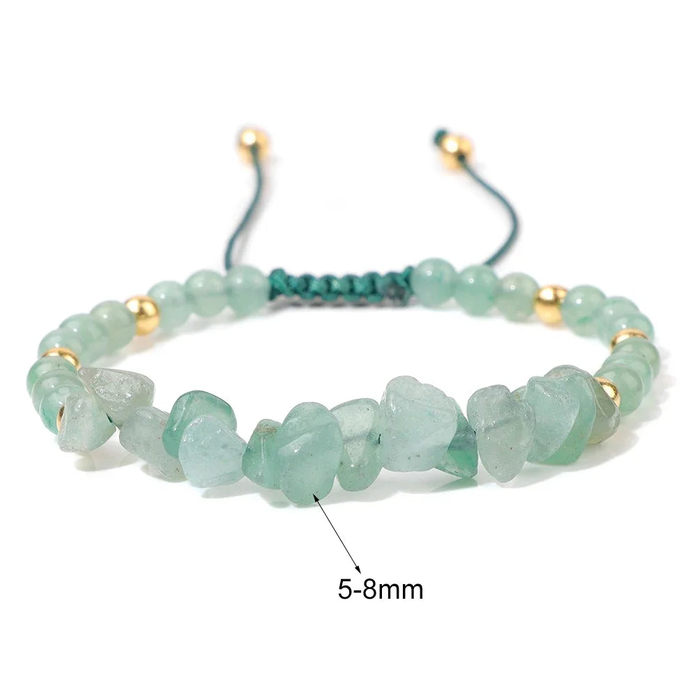 Hot Irregular Green Aventurines Gravel Bracelets Natural Stone Amethysts Bracelets Women Adjustable  Rope Braided Bracelets Gift