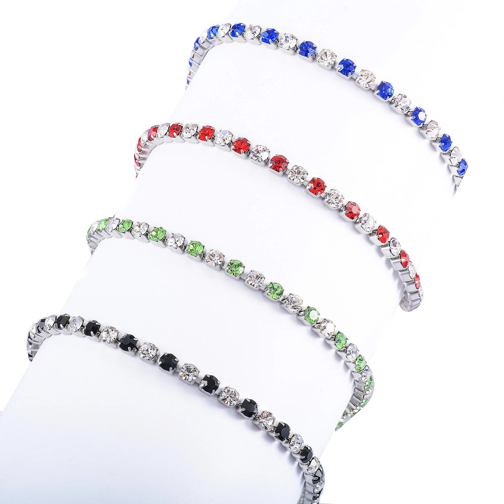 3mm Wide Bling Bling Rhinestone Cubic Zirconia Tennis Bracelet for Women Hand Crystal Chain Bangle Ankle Anklet Stainless Steel