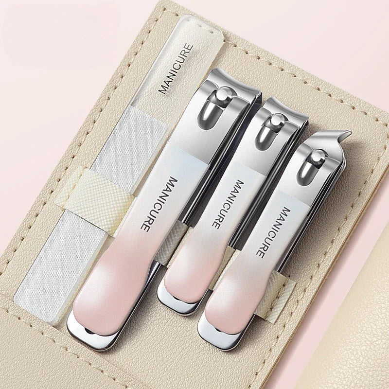 1/4 Pieces/set Manicure Set with Portable Leather Case and Nano Nail File - Fingernails & Toenails Clippers for Nail Care