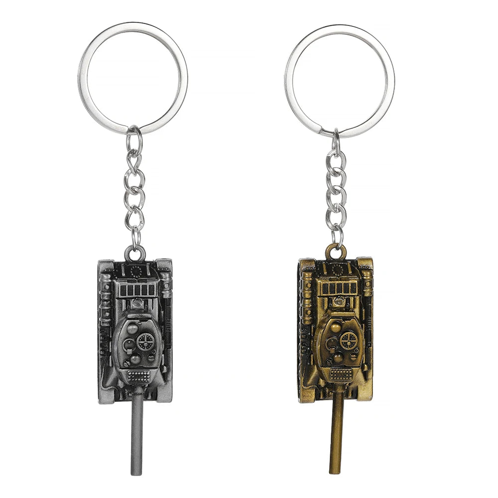 Fashion Metal World Of Tanks Keychains Punk Weapon Model Pendant Keyring for Men Car Key Chain Backpack Decor Kids 3D Toy Gifts