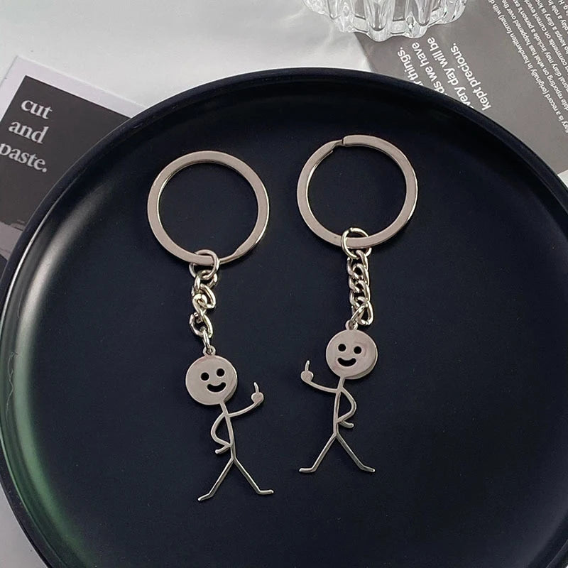 1PC Interesting Match People Than Heart Middle Finger Couple Keychain Car Personality Cute Funny Student Car Pendant Accessories