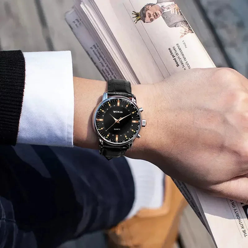 GENEVA High Quality Men's Luxury Belt Fashion Quartz Watch Men Round Business Student Sport Waterproof Glow