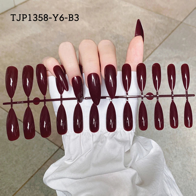 24Tips/Set False Nail Tips Press on Nails Design Wearable Full Cover Almond Coffin Nail Art Frosted Tips for Nail Extension Tool