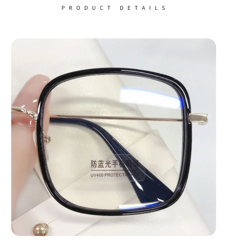 Woman Large Square Frame Glasses Ins Girl Fashion Transparent Reading Glass High-definition Anti-blue Light Computer Eyeglasses