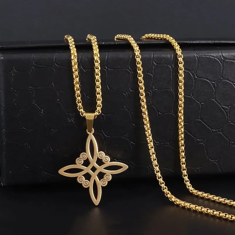 Stainless Steel Witch Knot Necklace for Men and Women, Fashionable Irish Celtic Knot, Lucky Jewelry Gift for Girls