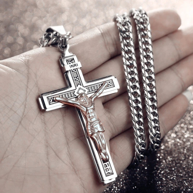 Vintage Catholic Cross Pendant Necklace Men Women Christian Believers Prayer Amulet Jewelry