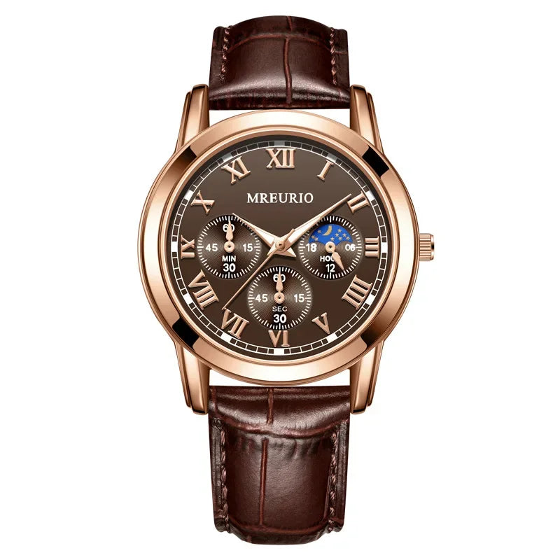 GENEVA High Quality Men's Luxury Belt Fashion Quartz Watch Men Round Business Student Sport Waterproof Glow