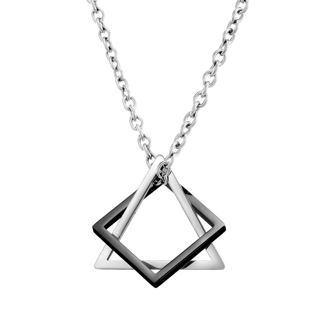 Triangle Square Necklace For Men Hip Hop Style Silver Color Geometric Pendant Stainless Steel Chain Trendy Couple Jewelry Gifts