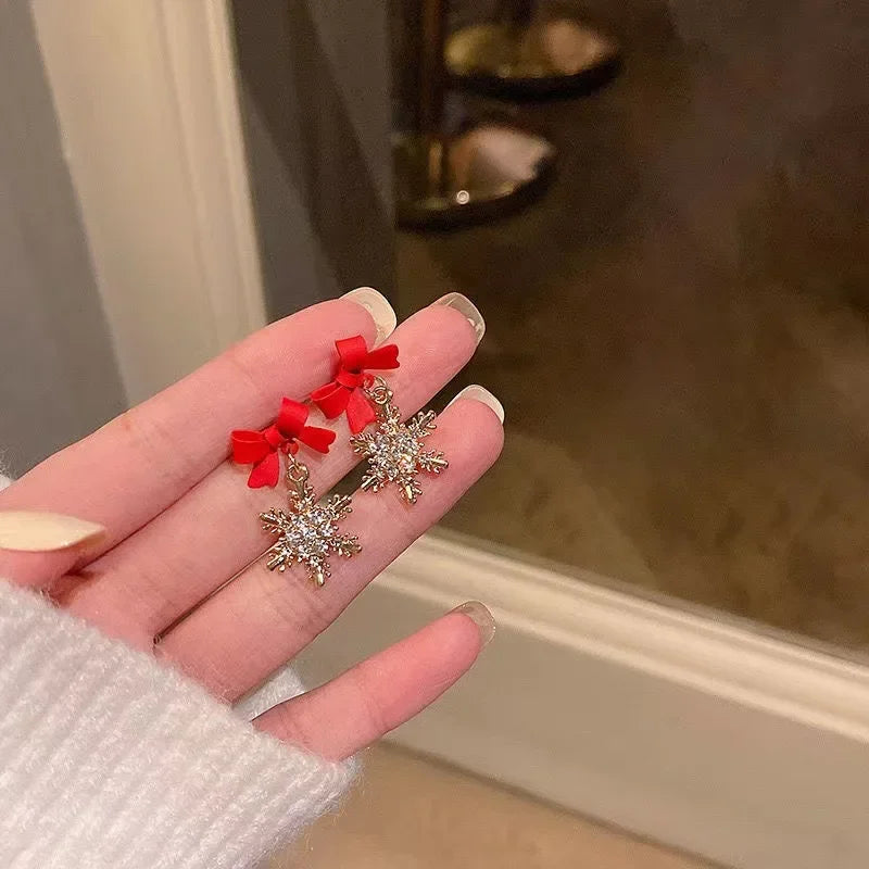 2024 New Red Bow Knot Snowflakes Drop Earring for Women Christmas Santa Claus Snowman Earrings Girls Xmas Jewelry Gifts