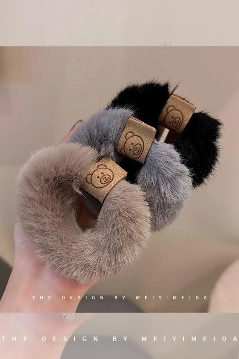 Autumn and Winter Plush Patch Bear Towel Ring Hair Tie Korean Style Hair Accessories Headband Thick High Elastic Hair Rope