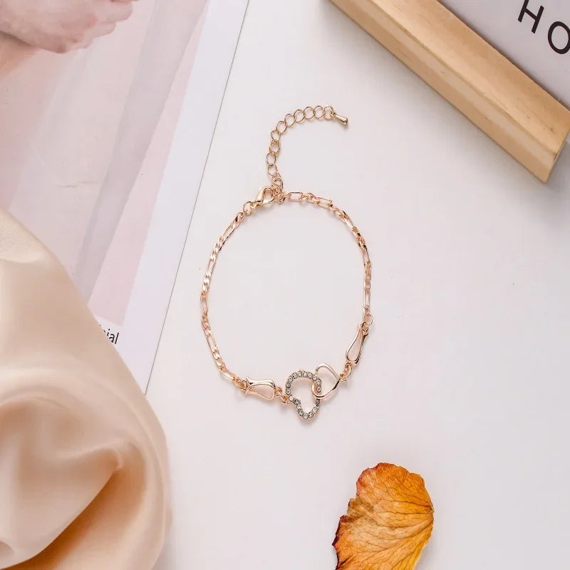 Classic Stainless Steel Chain Double Heart Love Anklet Bracelet Fashion Trendy Charm Bracelets Women Fashion Party Jewelry Gift