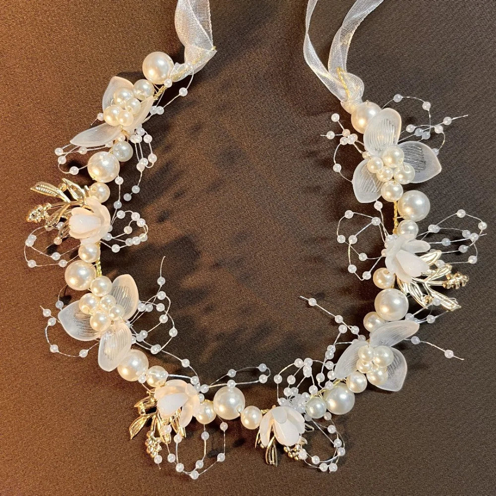 Elegant Girls Headband Imitated Pearl Hair Headdress Baby GirlsFlower Wreath Bride Garland Head Hoop Wedding Headbands Hair