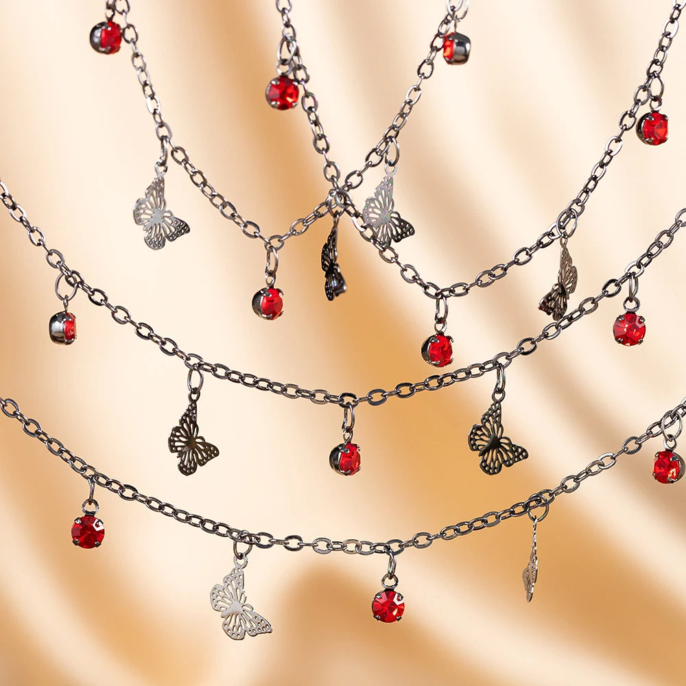 100CM 50CM Red Crystal Bead Charms Butterfly Pendants Gunblack Copper Chains For Jewelry Making DIY Necklaces Bracelets Chains