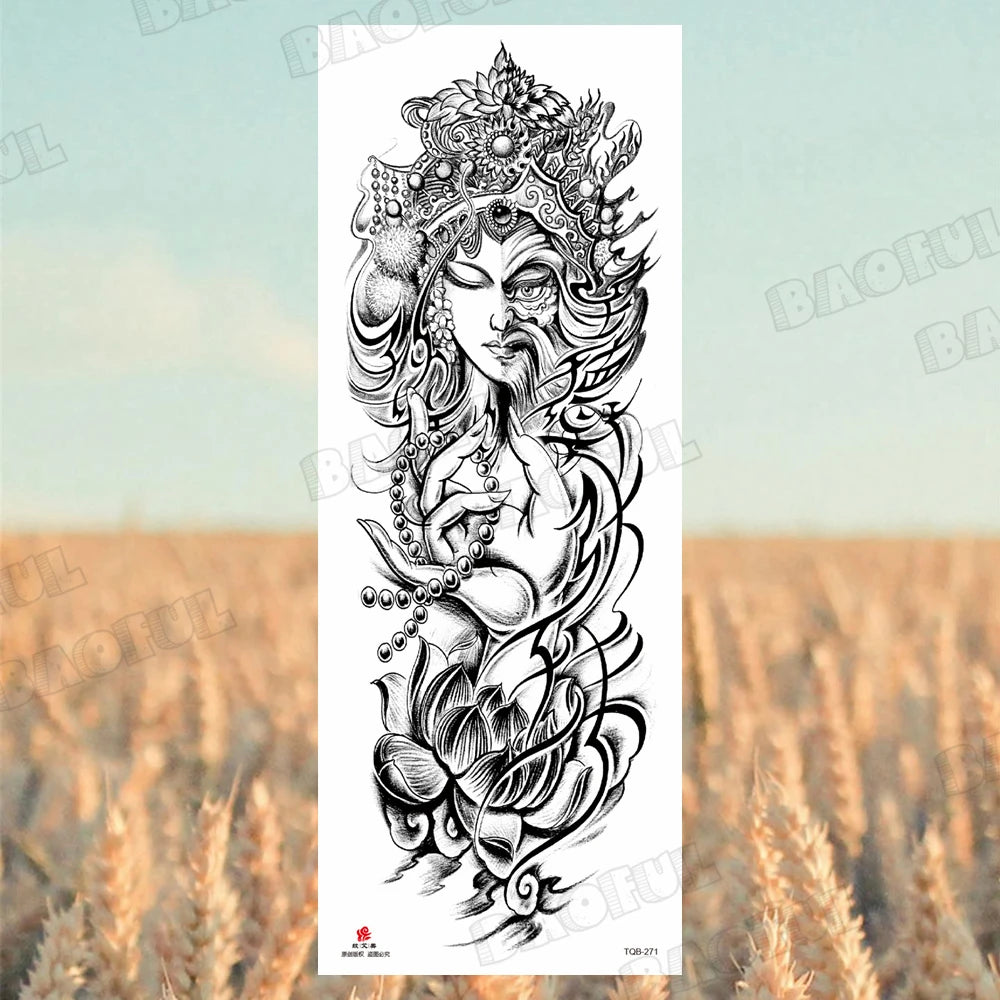 Arm Sleeve Temporary Tattoos For Women Men Realistic Wolf Lion Rosette War Maori Flower Fake Tattoo Stickers Sexy Thigh Tatoos