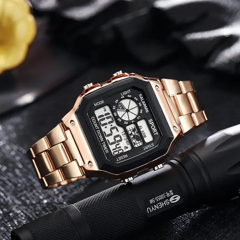 Luxury Stainless Steel Strap Sport Watches Men Practical Digital Watches Waterproof Clock LED Men's Sport Wristwatch