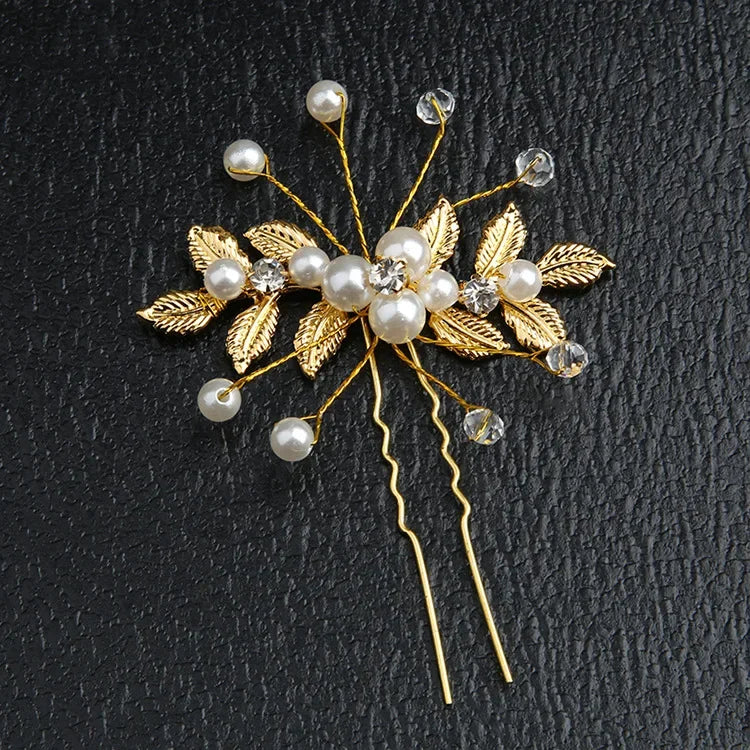 Pearl Flower Hairpin Side Comb Sets Wedding Hair Accessories Leaf Shaped Tiaras Bride Insert Hair Clip Jewelry Fashion Headwear
