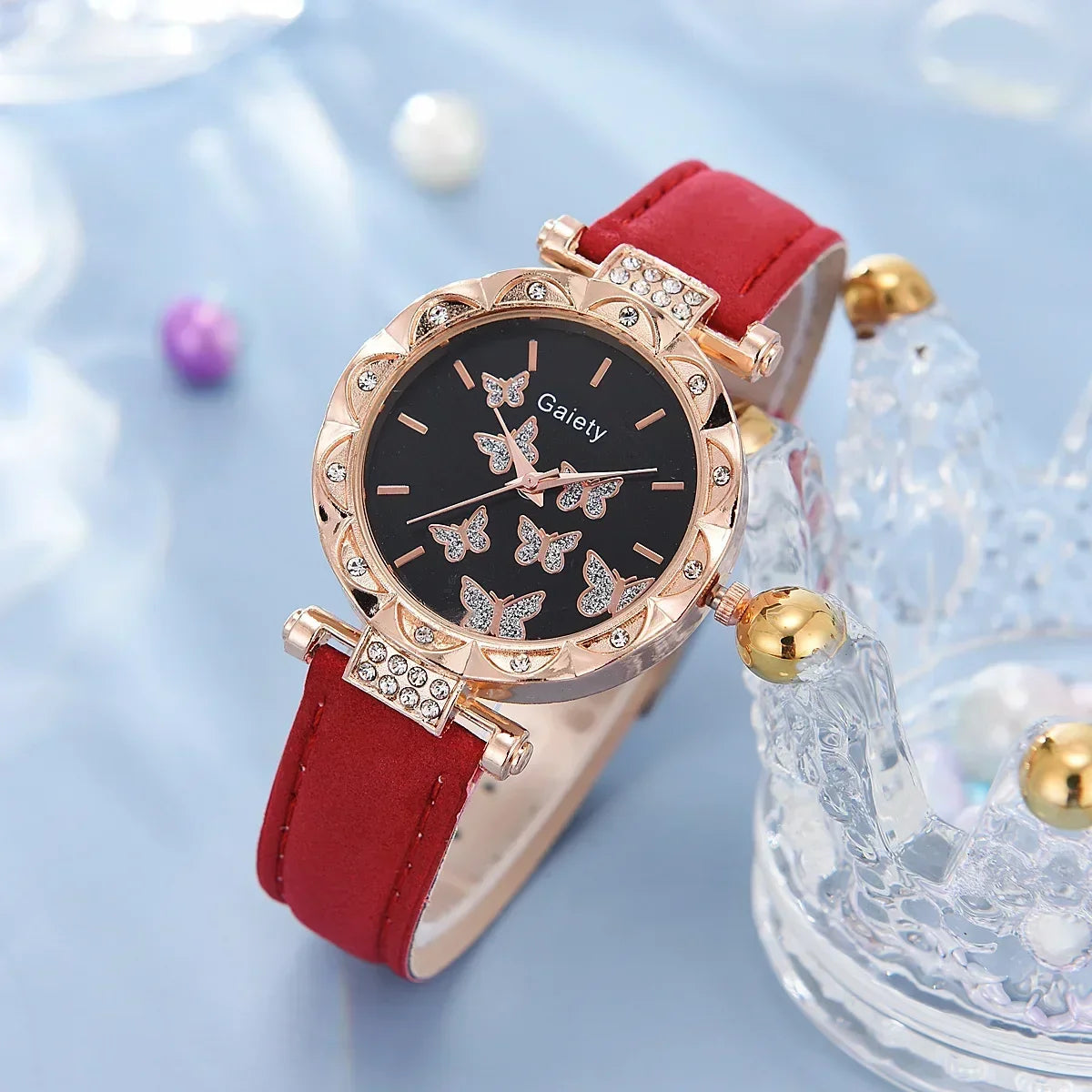 1/6PCS Set Luxury Watch Women Ring Necklace Earrings Rhinestone Fashion Wristwatch Ladies Casual Watches Bracelet Set Clock