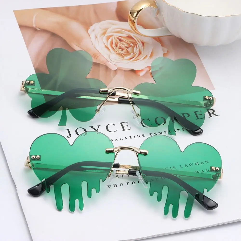 Fashion Rimless Sunglasses Solid Green Ocean Lens Eyewear Women Street Shooting Catwalk Glasses Vintage Brand Beach Sun Glasses