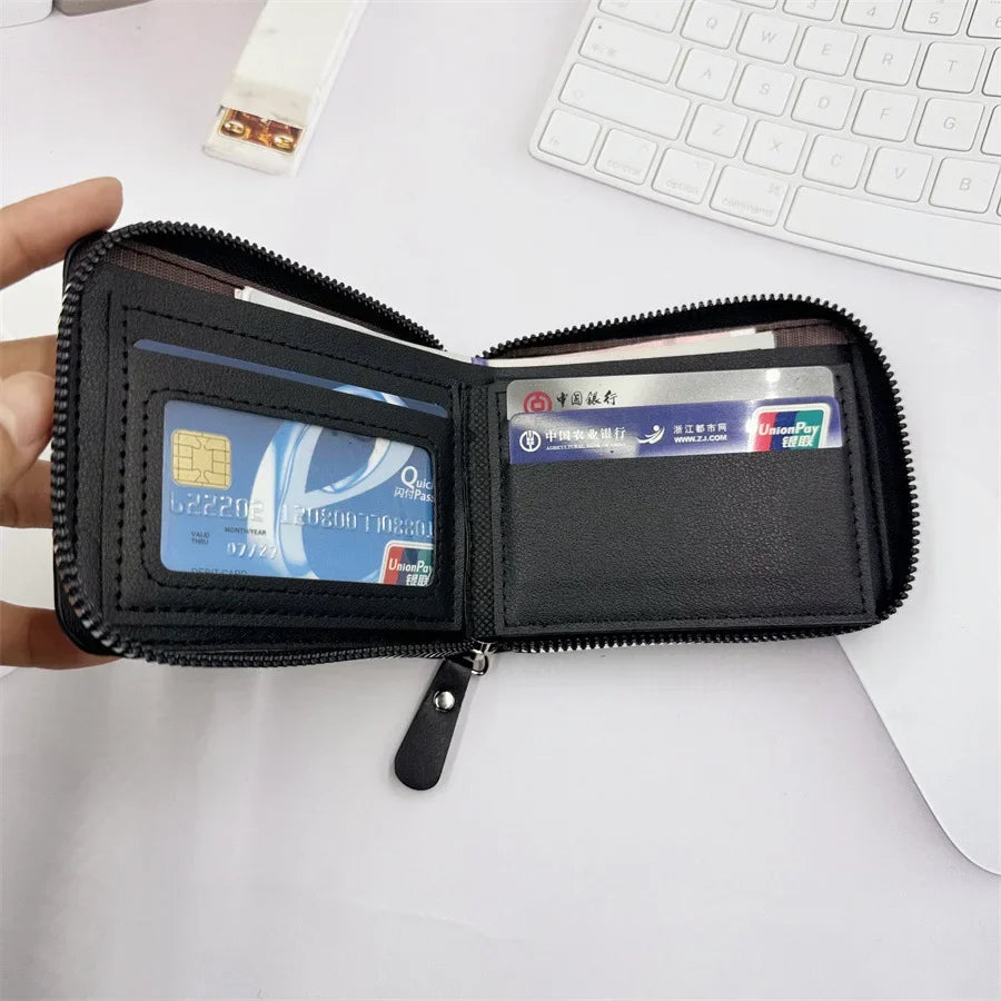1 pc Leather Men’s Wallet Luxury Mens Purse Male Zipper Card Holders with Coin Pocket Rfid Wallets Gifts for Men Money Bag