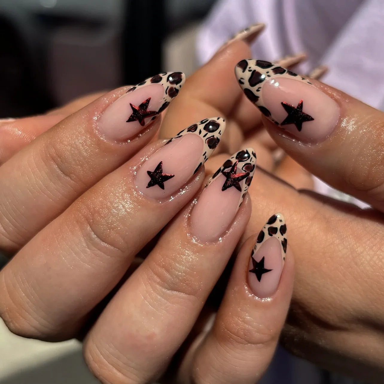 24pcs detachable sweet cool ballet false nails with star y2k designs acrylic press on nails coffin almond fake nails with glue